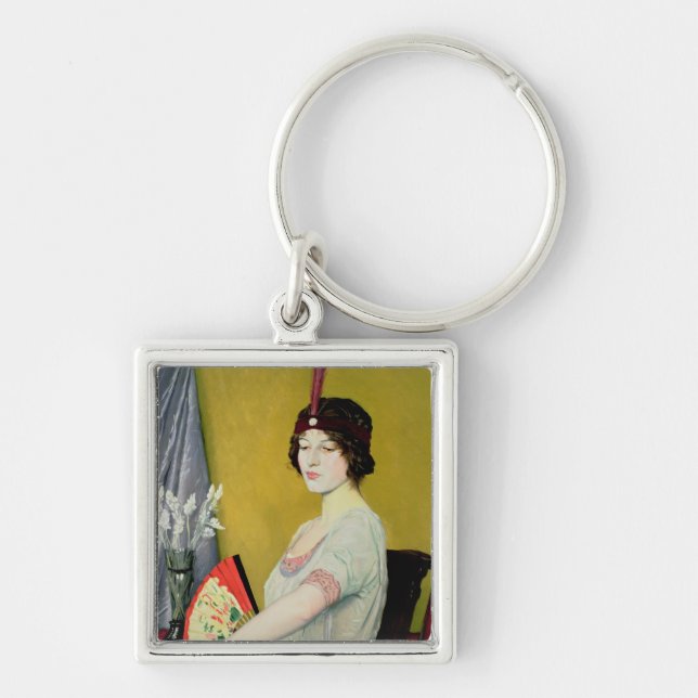 Den japanska fläkten, 1914 fyrkantig silverfärgad nyckelring (Framsidan)