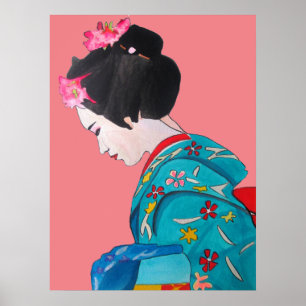 Den japanska geishaen med körsbäret blomstrar poster