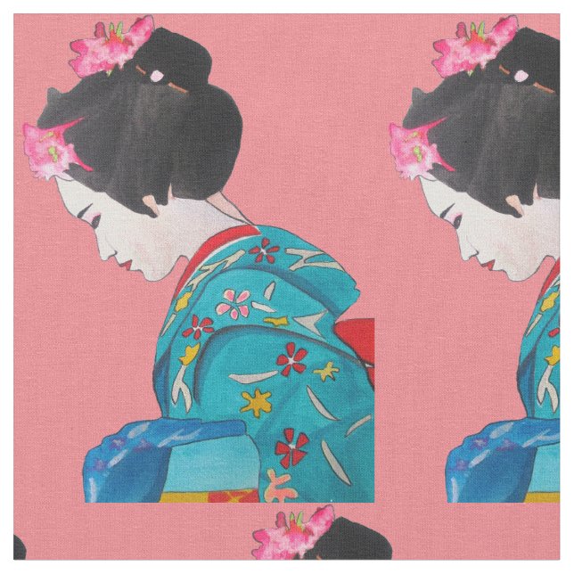 Den japanska geishaen med rosor blomstrar gullig tyg (Närbild)