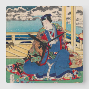 Den japanska konstväggen tar tid på fyrkantig klocka