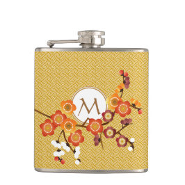 Den japanska plommonet blomstrar guld- orange rött fickplunta