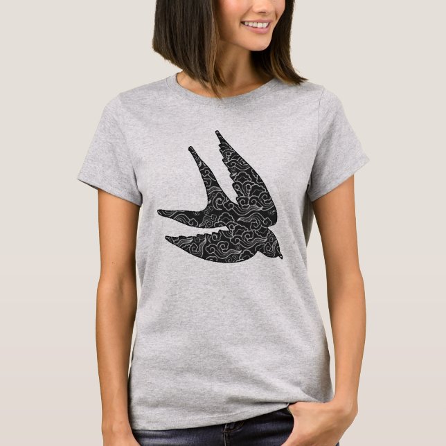 Den japanska svalan i flyg, kol & tänder - grått tee shirt (Framsida)