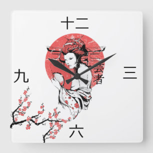 Den japanska väggen tar tid på fyrkantig klocka