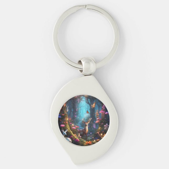Den jättelika skogen i Mystical Oasis Swirl Silverfärgad Nyckelring (Framsidan)