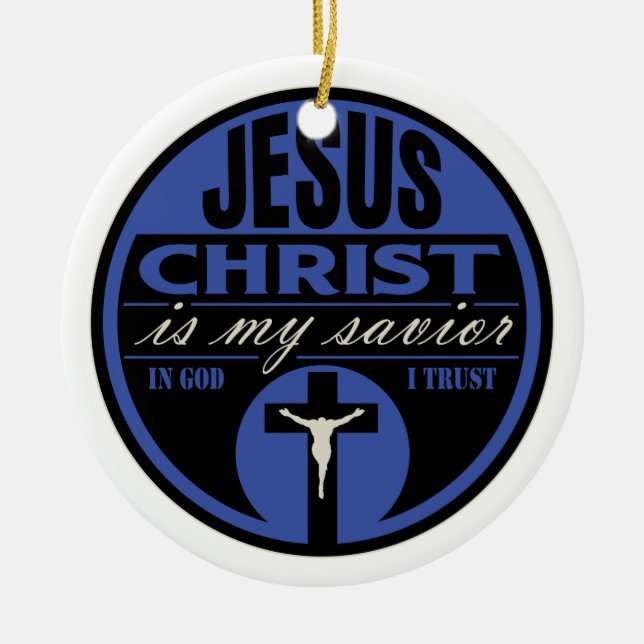 Den Jesus Kristus är min frälsare (blått) Julgransprydnad Keramik (Framsidan)