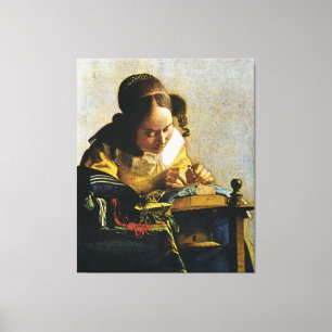 Den Johannes Vermeers Lacemakeren (circa 1670) Canvastryck
