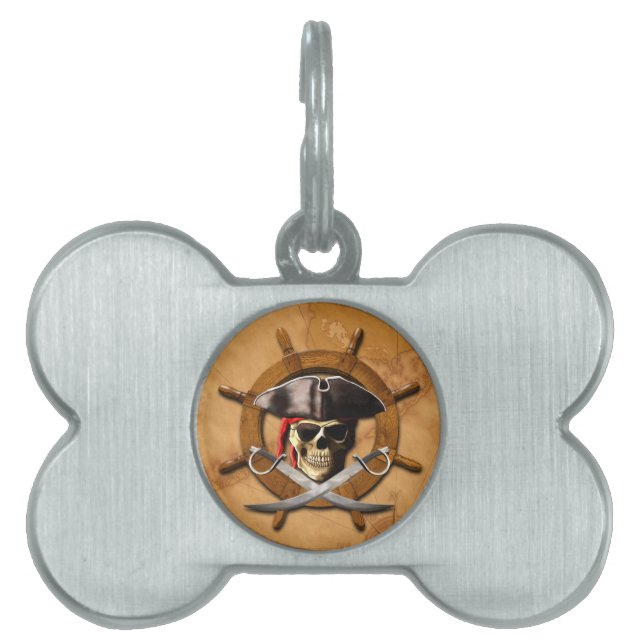 Den Jolly Roger piraten rullar Namnbricka Husdjur (Framsidan)