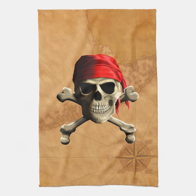 Den Jolly Roger piratkartan Kökshandduk (Vertikal)