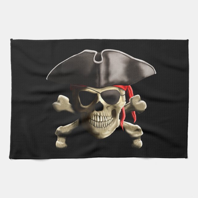 Den Jolly Roger piratskallen Kökshandduk (Horisontell)