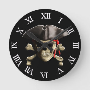 Den Jolly Roger piratskallen Rund Klocka