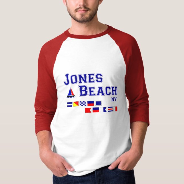 Den Jones stranden NY signalerar flaggor Tee Shirt (Framsida)