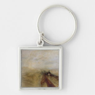 Den Joseph Mallord William turner regnar ånga Fyrkantig Silverfärgad Nyckelring