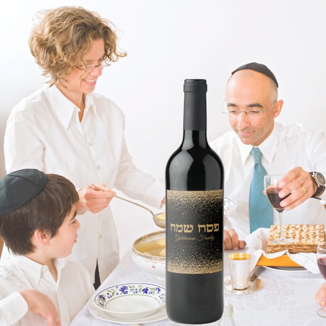 Den judiska Pesach Passover i Svarta Glitter och G Vinflaska Etikett (Skapare uppladdad)