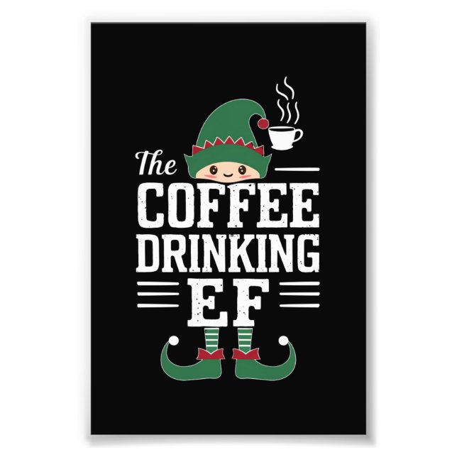 Den kaffedrickande älffamiljen matchande jul  fototryck (Framsidan)