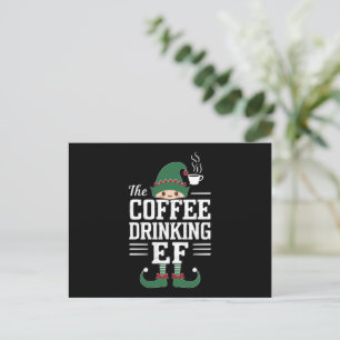 Den kaffedrickande älffamiljen matchande jul helg vykort