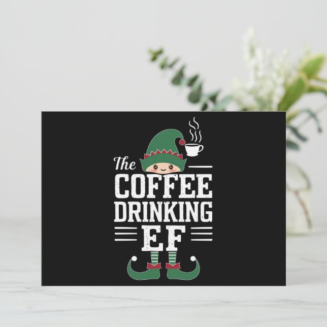 Den kaffedrickande älvfamiljen matchande jul  julkort (Stående Fram)