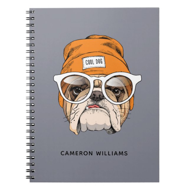 Den kalla Hipsterbulldoggen | tillfogar ditt namn Anteckningsbok (Framsidan)