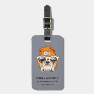 Den kalla Hipsterbulldoggen   tillfogar ditt namn Bagagebricka