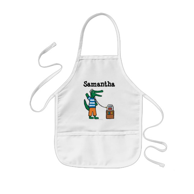 Den kalla krokodilen lyssnar till musik barnförkläde (Framsidan)