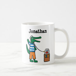 Den kalla krokodilen lyssnar till musik kaffemugg