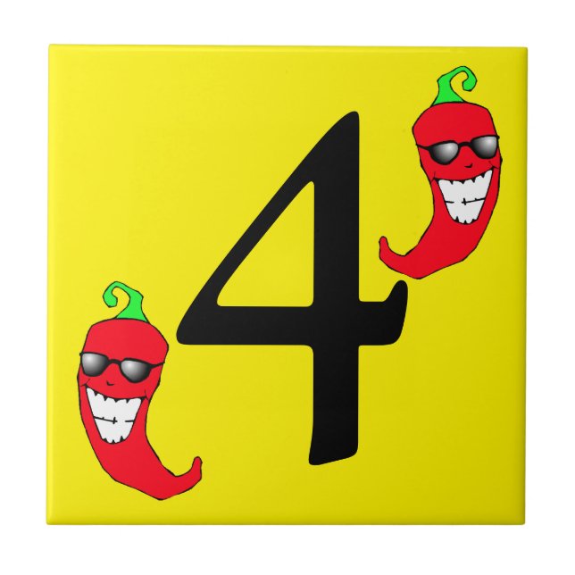 Den kalla röda Chilipepparhetten numrerar 4 fyra Kakelplatta (Framsidan)