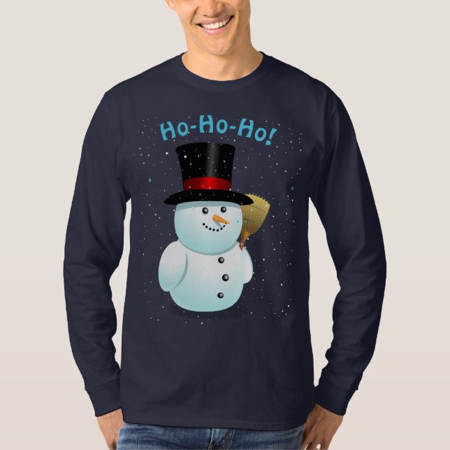 Den kalla snögubben med svart klädde med filt top tee shirt (Framsida)