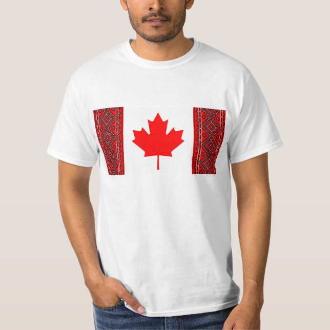 Den Kanada flagga med den röd/BlackUkrainian kor T-shirt (Framsida)