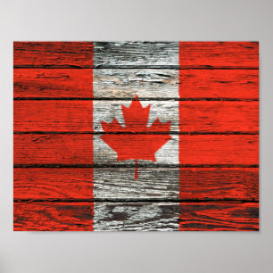Den kanadensiska flagga med grovt Wood korn Poster