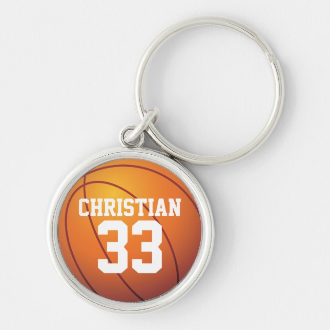 Den kända personligen och numrerar basket rund silverfärgad nyckelring (Framsidan)