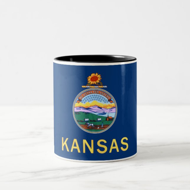 Den Kansas statlig flagga Två-Tonar kaffemuggen Två-Tonad Mugg (Center)