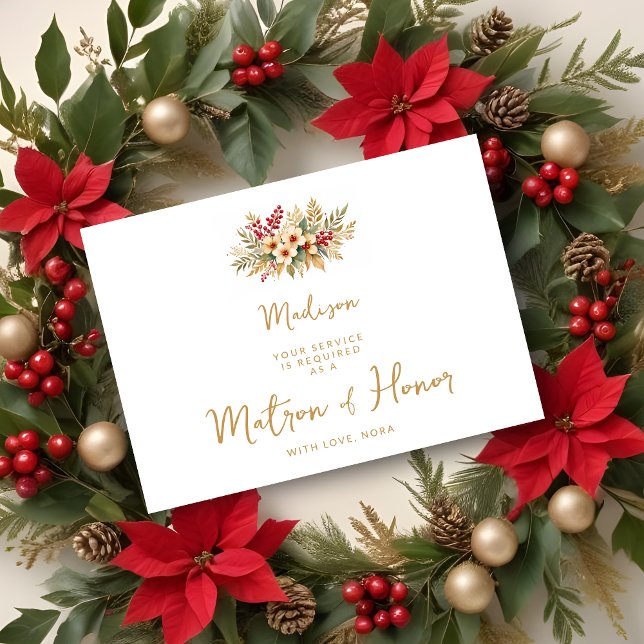 Den känsliga Glam-Blommigten Matron Honor Guld (Delicate Glam Christmas Floral Bouquet in Faux Gold Matron of Honor Wedding Proposals Cards.)