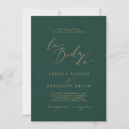Den känsliga Grönten Guld Calligraphy La Boda De B Inbjudningar