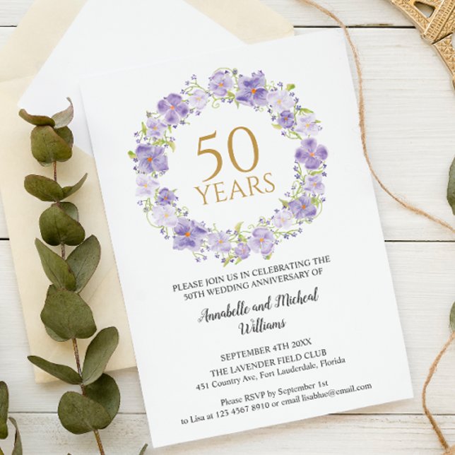 Den känsliga Lavender-Blommigten Garland 50:e Bröl Inbjudningar (Skapare uppladdad)