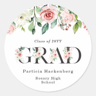 Den känsliga  Rosan Blommigt Brev Studenten Runt Klistermärke