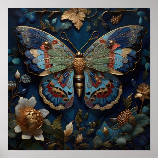 Den kantrerade Flutter - Butterfly Digital Art Poster (Framsidan)