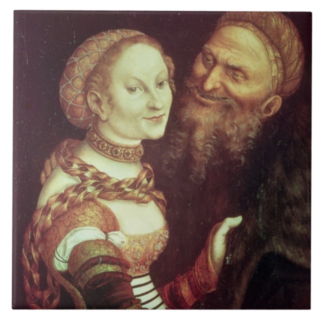 Den kärlekskranka gamal man, 1553 (olja på panel) kakelplatta (Framsidan)