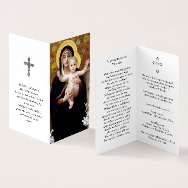 Den katolska bönen Cards | Madonna av liljar Visitkort (In- och utsida)