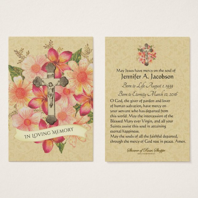 Den katolska Crucifixen Jesus Funeral Prayer Helig Visitkort (Framsida & baksida)