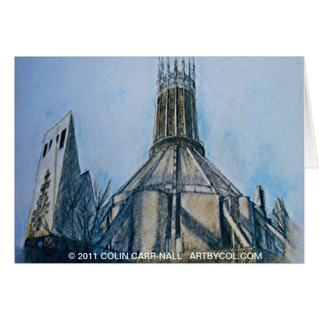 Den katolska domkyrkan Liverpool Colin Carr-Nall Hälsningskort (Framsidan Horizontal)