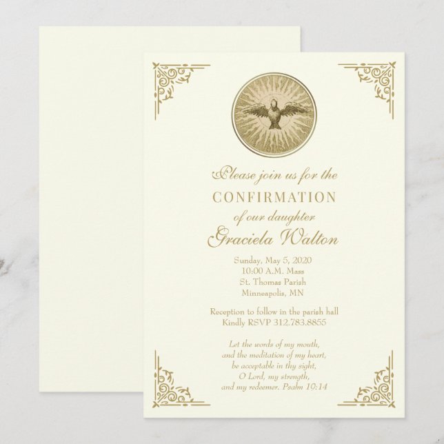 Den katolska Eleganten Sacrament of Confirmation I Inbjudningar (Fram/baksida)