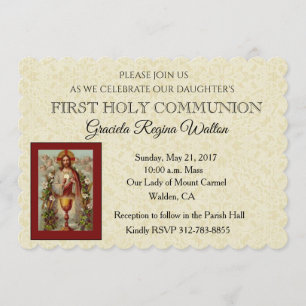 Den katolska första Heligan Communion Jesus Lilies Inbjudningar