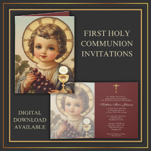 Den katolska Heligan Communion Child Jesus Grapes Inbjudan