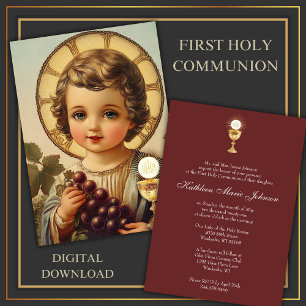 Den katolska Heligan Communion Child Jesus Grapes Inbjudningar