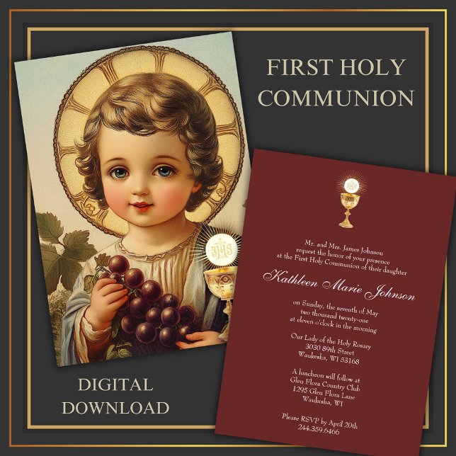Den katolska Heligan Communion Child Jesus Grapes Inbjudningar (Skapare uppladdad)