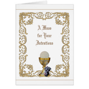 Den katolska heligan samlas den erbjudande guld- hälsningskort