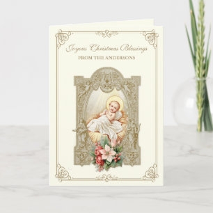 Den katolska julen baby Jesus Poinsettia Blommigt Helgkort