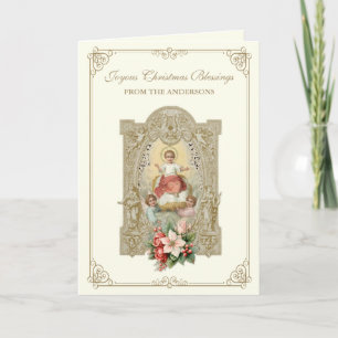 Den katolska julen baby Jesus Poinsettia Blommigt Helgkort