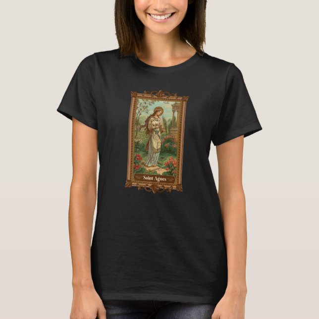 Den katolska serskan St Agnes i Roms Prayer Card-V T Shirt (Framsida)