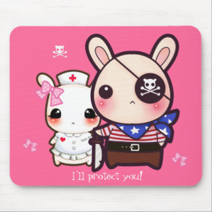 Den Kawaii kaninen kopplar ihop på rosa mus Musmatta