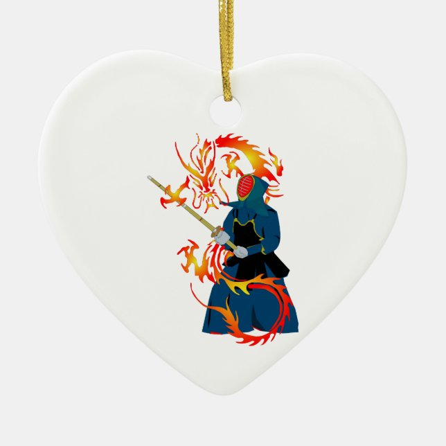 Den Kendo swordsmanen och avfyrar draken Julgransprydnad Keramik (Framsidan)